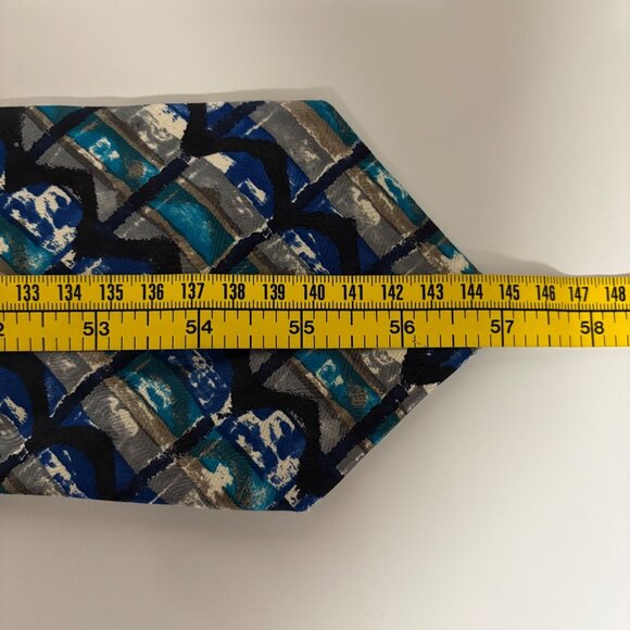 Stefano Milano Silk Tie Blue Teal Abstract Mens Necktie Handmade Italy Office - Picture 8 of 8